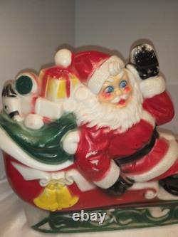 Empire Tabletop Santa Sleigh 2 Reindeer Blow Mold Christmas 1970