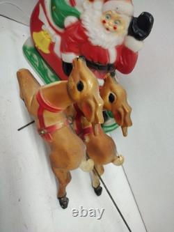 Empire Tabletop Santa Sleigh 2 Reindeer Blow Mold Christmas 1970 Nice Condition