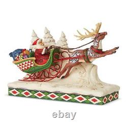 Enesco Jim Shore Heartwood Creek Here Comes Santa Sleigh with Reindeer Figurine