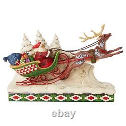 Enesco Jim Shore Heartwood Creek Here Comes Santa Sleigh with Reindeer Figurine