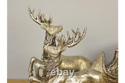 Ex Large Gold Reindeer & Sleigh Santas Helper Luxury Xmas Decoration 58x35cm
