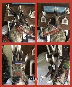 FAO Schwarz German Clockwork ReindeerSanta SleighAntique Christmas Nodder