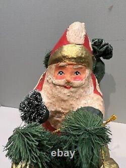 FRONTGATE Primitive Crackled Mache 20 Belsnickle Santa in Sleigh with Reindeer