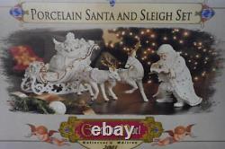 Fabulous 2001 Grandeur Noel Collector's Ed Porcelain Santa Sleigh Reindeer Pair