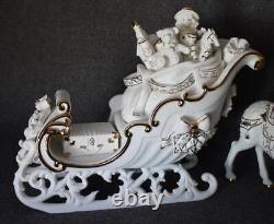 Fabulous 2001 Grandeur Noel Collector's Ed Porcelain Santa Sleigh Reindeer Pair