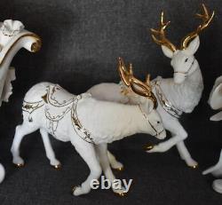 Fabulous 2001 Grandeur Noel Collector's Ed Porcelain Santa Sleigh Reindeer Pair