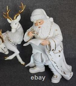 Fabulous 2001 Grandeur Noel Collector's Ed Porcelain Santa Sleigh Reindeer Pair