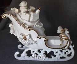 Fabulous 2001 Grandeur Noel Collector's Ed Porcelain Santa Sleigh Reindeer Pair