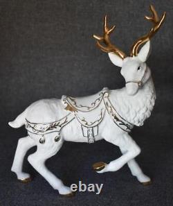 Fabulous 2001 Grandeur Noel Collector's Ed Porcelain Santa Sleigh Reindeer Pair