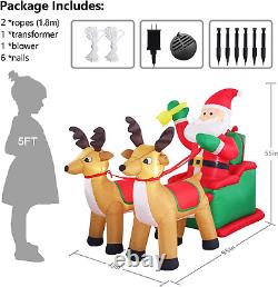 Fanshunlite 8Ft Christmas Inflatable Santa Claus on Sleigh with Two Reindeer & G