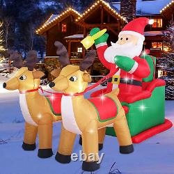 Fanshunlite 8Ft Christmas Inflatable Santa Claus on Sleigh with Two Reindeer & G