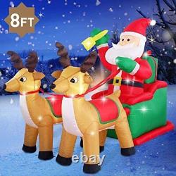 Fanshunlite 8ft Christmas Inflatable Santa Claus on Sleigh with Two Reindeer