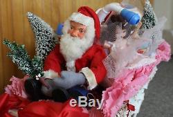 Fantastic FAO Schwartz Nodding Reindeer with Santa, Sleigh & Antique Toys