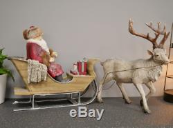 Father Christmas & Sleigh With Reindeer Large Festive Decoration Ornament Figure