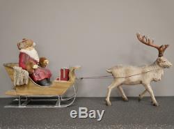 Father Christmas & Sleigh With Reindeer Large Festive Decoration Ornament Figure