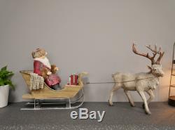 Father Christmas & Sleigh With Reindeer Large Festive Decoration Ornament Figure