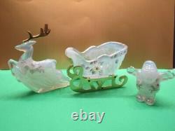 Fenton Glass Royal Lenten Rose Sleigh, Reindeer & Santa Set