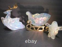 Fenton Glass Royal Lenten Rose Sleigh, Reindeer & Santa Set