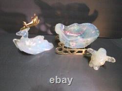 Fenton Glass Royal Lenten Rose Sleigh, Reindeer & Santa Set