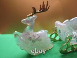 Fenton Glass Royal Lenten Rose Sleigh, Reindeer & Santa Set