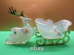 Fenton Glass Royal Lenten Rose Sleigh, Reindeer & Santa Set