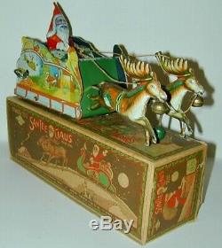 Ferdinand Strauss Tin WithU Santa Claus Christmas Sled With Reindeer Orig. Box 1925