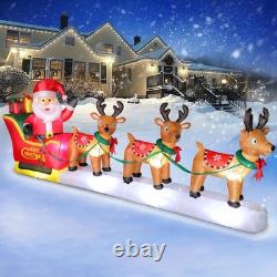 Festive 12FT Santa Claus Sleigh Inflatable with Reindeer & Bright LED Lights