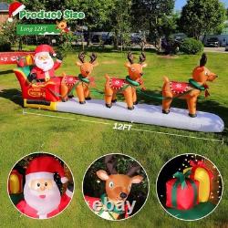 Festive 12FT Santa Claus Sleigh Inflatable with Reindeer & Bright LED Lights