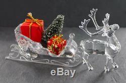 Festive BOXED glass SET of SWAROVSKI crystal SANTA'S SLEIGH & REINDEER with CERT