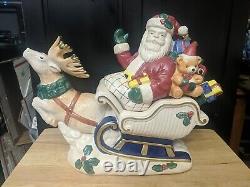 Fitz and Floyd Omnibus Santa Sleigh Reindeer Cookie Jar 1993 Sri Lanka