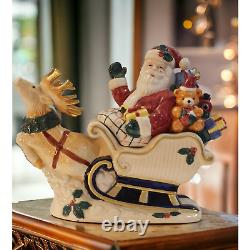 Fitz and Floyd Omnibus Santa Sleigh Reindeer Cookie Jar 1993 Very Rare EUC Large