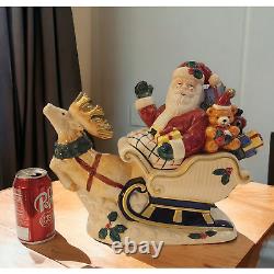 Fitz and Floyd Omnibus Santa Sleigh Reindeer Cookie Jar 1993 Very Rare EUC Large