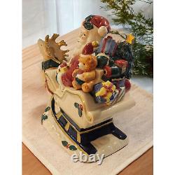 Fitz and Floyd Omnibus Santa Sleigh Reindeer Cookie Jar 1993 Very Rare EUC Large