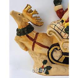 Fitz and Floyd Omnibus Santa Sleigh Reindeer Cookie Jar 1993 Very Rare EUC Large