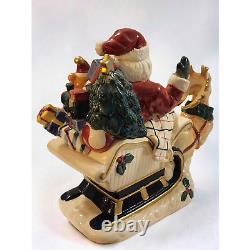 Fitz and Floyd Omnibus Santa Sleigh Reindeer Cookie Jar 1993 Very Rare EUC Large