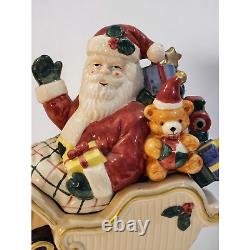 Fitz and Floyd Omnibus Santa Sleigh Reindeer Cookie Jar 1993 Very Rare EUC Large