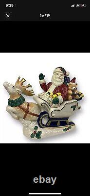 Fitz and Floyd Vtg Omnibus Santa Sleigh Reindeer Cookie Jar 1993 Excellent Cond