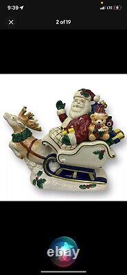 Fitz and Floyd Vtg Omnibus Santa Sleigh Reindeer Cookie Jar 1993 Excellent Cond