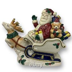 Fitz and Floyd Vtg Omnibus Santa Sleigh Reindeer Cookie Jar 1993 Excellent Cond