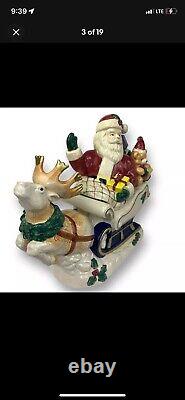Fitz and Floyd Vtg Omnibus Santa Sleigh Reindeer Cookie Jar 1993 Excellent Cond