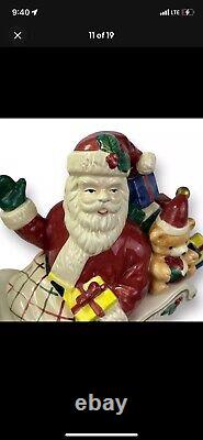 Fitz and Floyd Vtg Omnibus Santa Sleigh Reindeer Cookie Jar 1993 Excellent Cond
