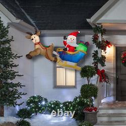 Flying Santa Sleigh Inflatable Reindeer Lighted Outdoor Decor Hanging Display