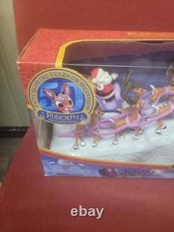 Forever Fun Rudolph Santa's Sleigh Team Musical Christmas Figurine Set