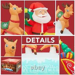 Funflatable 10 FT Santa Sleigh with Reindeer Christmas Inflatables Outdoor De