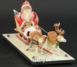 GERMAN 16 L SANTA BELSNICKLE TWO REINDEER SLEIGH PULLTOY work of Werner Brauer