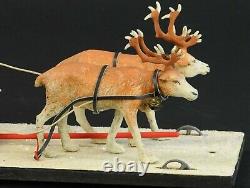 GERMAN 16 L SANTA BELSNICKLE TWO REINDEER SLEIGH PULLTOY work of Werner Brauer