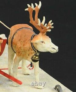 GERMAN 16 L SANTA BELSNICKLE TWO REINDEER SLEIGH PULLTOY work of Werner Brauer