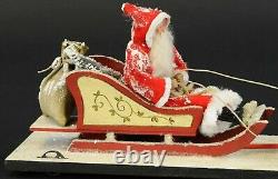 GERMAN 16 L SANTA BELSNICKLE TWO REINDEER SLEIGH PULLTOY work of Werner Brauer