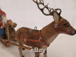 GERMAN REINDEER CANDY CONTAINER SANTA & SLEIGH ANTIQUE CHRISTMAS