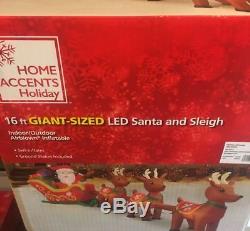 GIANT 16' SANTA SLEIGH PRESENTS & 3 REINDEER Christmas LED Airblown Inflatable